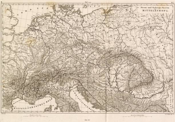 istock MOUNTAIN and River System of Central Europe - Antique Foldout Map 2109127672