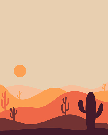 Mexico cartoon flat style desert landscape.