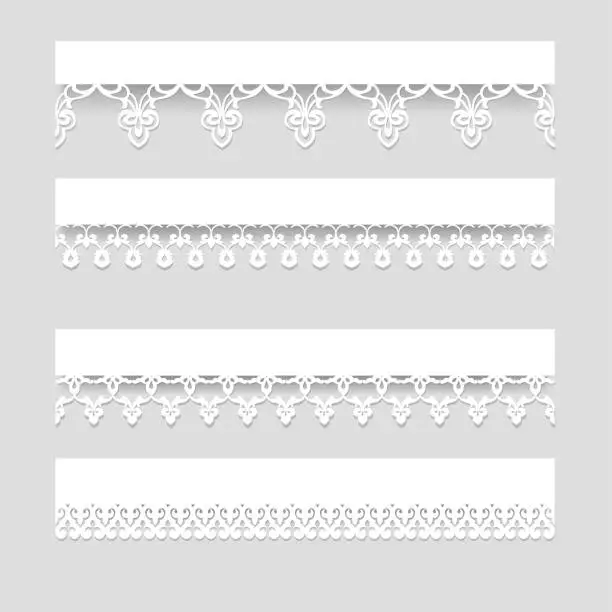 Vector illustration of Set of lace borders with shadows