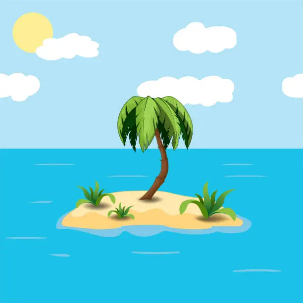 Vector illustration of Ill of a tropcial island on sky back