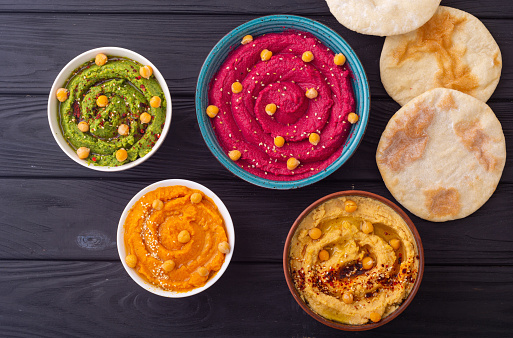Declicious food from chickpea - mix of hummus . Israel and arabic kitchen