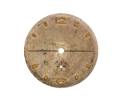 Old vintage clock face isolated on white background