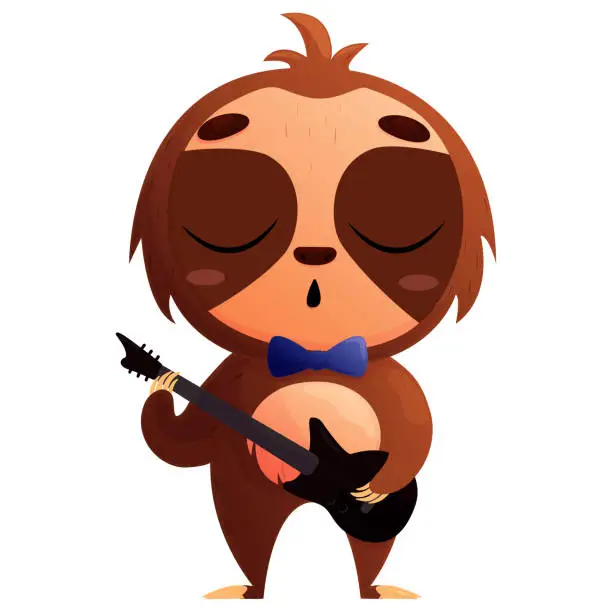 Vector illustration of Cartoon sloth playing guitar and singing