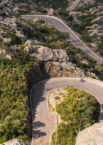 The famous Sa Calobra road in Mallorca, Spain, a favorite place for all cyclists. Lonely cyclists