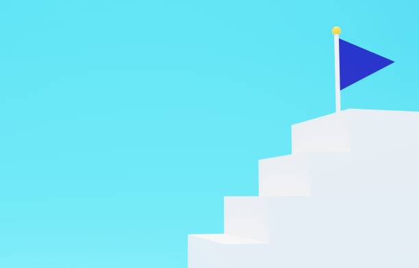 istock 3D image of simple stairs and flags 2109257661