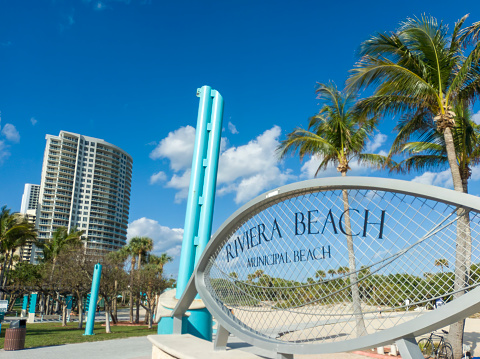 Riviera Beach, Florida, USA - 23rd February 2024: The entrance to Riviera Beach in Florida, USA