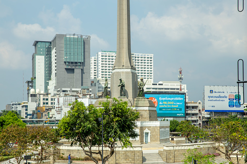 BANGKOK, THAILAND - January 11, 2024 : View of Victory Monument is one of Bangkok's major traffic intersections in the afternoon