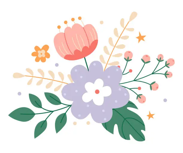 Vector illustration of Vector floral set with leaves and flowers. Elements for your compositions, greeting cards or wedding invitations.