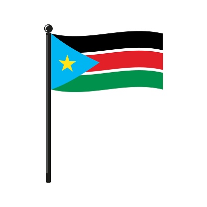 national flag of Republic of South Sudan in the original colours and proportions on the stick
