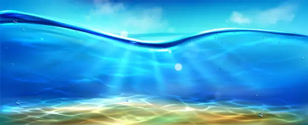 Vector illustration of Sea bottom view under blue sky