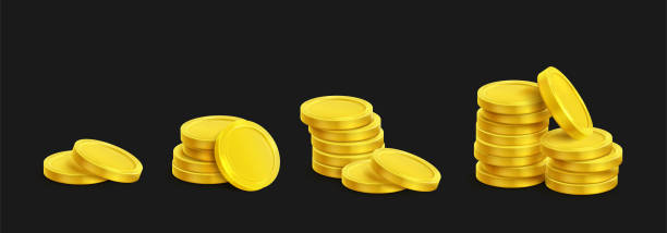 istock 3D piles of golden coins on black background 2109311883
