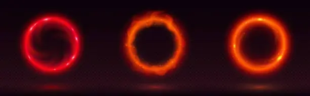 Vector illustration of Magic circle portal with fire, neon glow and spark