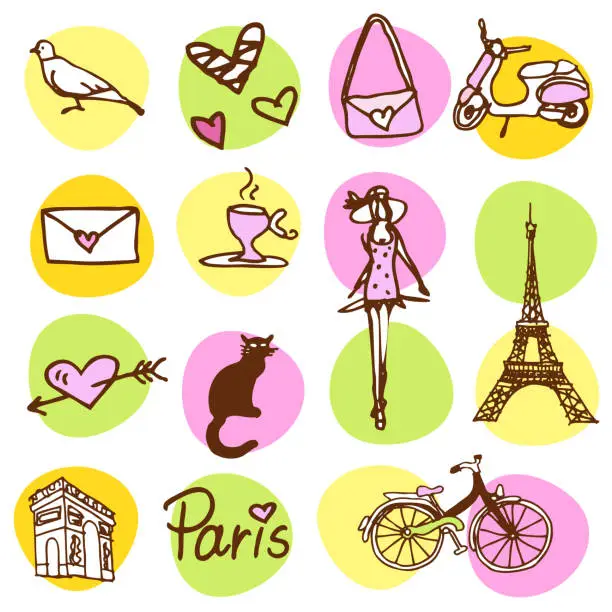 Vector illustration of Paris, Seamless pattern, Drawing, Cute design