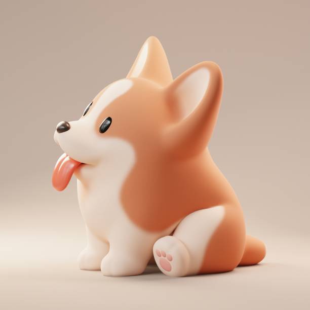 istock 3d render cartoon orange corgi puppy in sitting pose. 2109340490