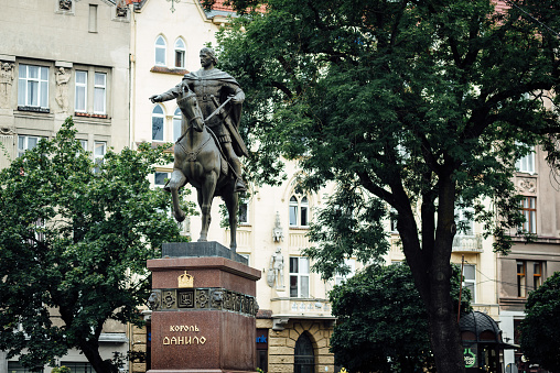 Lviv, Ukraine - August 8Th, 2023: Monument to Danyl Halytskyi in Lviv, Ukraine