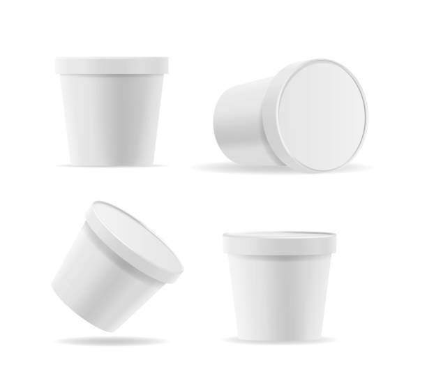 istock Realistic Templates Round White Plastic Containers for Food, Mayonnaise or Ice Cream. Isolated 3d Vector Bucket Mockups 2109382248