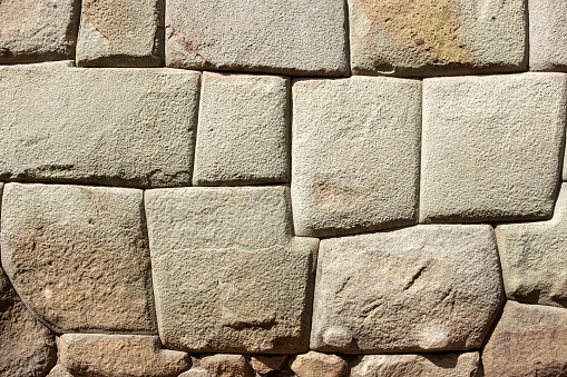 Full frame close up of Inca stonework in Cusco, Peru.