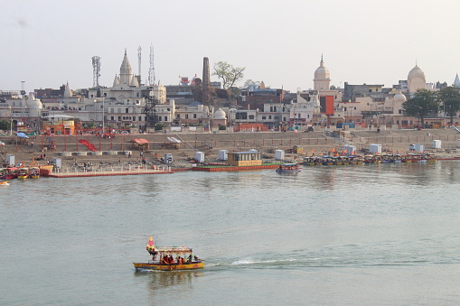 Saryu river ghat and temple at Ayodhya, Uttar Pradesh, India