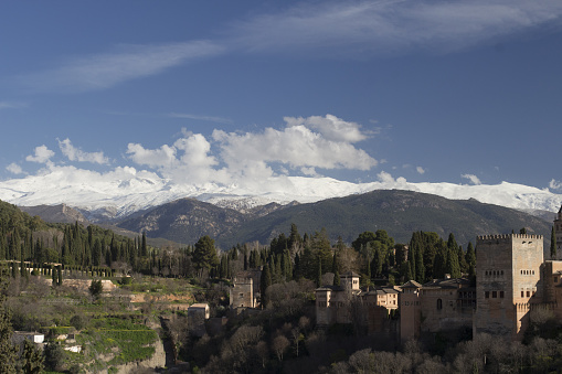 Detail of View of Sierra Nevada Mountains from Granada, Spain