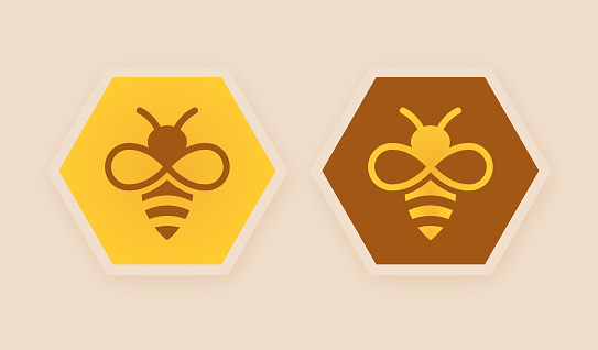 Bee honey icon symbol hexagon design element.