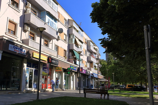 September 13 2023 - Korca in Albania: impressions of the modern part of the city, people live their every day life