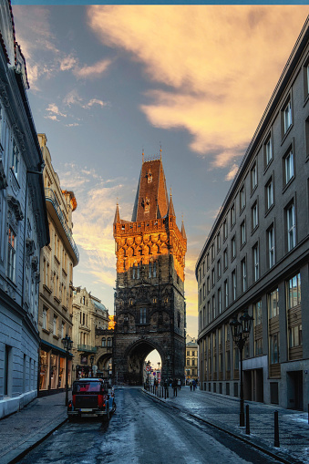 Gothic Powder Tower Prasna Brana in Old Town Prague, Czech Republic, the Powder Gate on the Royal Coronation Route