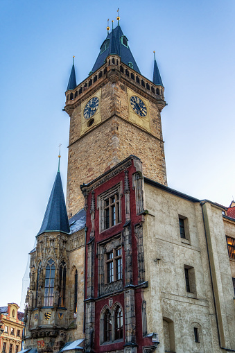 Exterior view of the Tower with Astronomical clock in Prague, Czech Republic