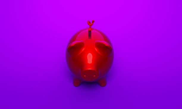 istock Red Piggy Bank On Purple Background 2109480423
