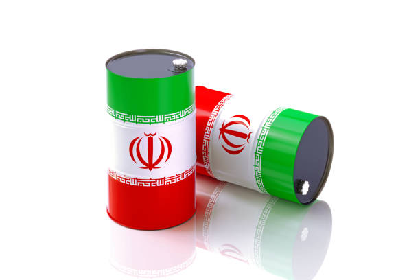 istock Oil Barrels Textured With Iranian Flag On White Background 2109483510