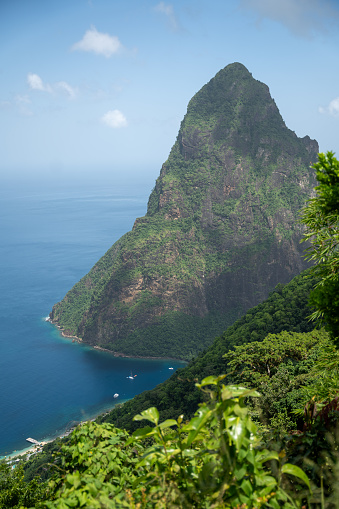 Views from the Tet Paul Nature trail of the Petit Piton on Saint Lucia.  Shot on a Sony mirrorless camera midday on the Caribbean island nation of St. Lucia.