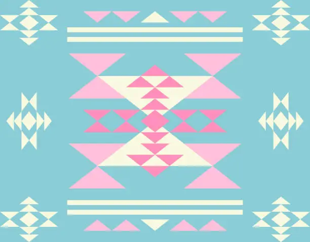 Vector illustration of Navajo Pattern Fabric Design Concept Pastel Color Blue Pink Orange