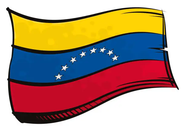 Vector illustration of Painted Venezuela flag waving in wind