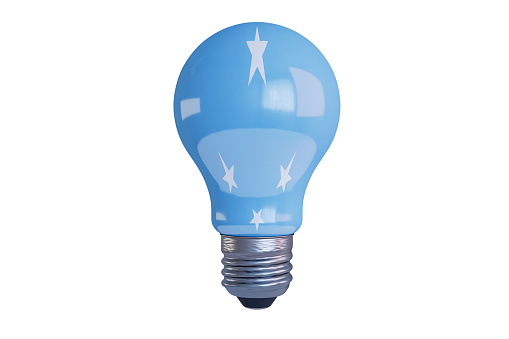 Modern LED bulb featuring a serene blue Micronesian star pattern for sustainable lighting.