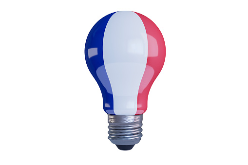 A tri-colored lightbulb merges blue, white, and red hues, evoking a sense of national pride and innovative energy.