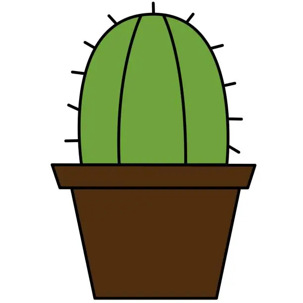 Vector illustration of green cactus with pot. desert. Flat, Cartoon style. cactus with prickles. Vector and illustration.