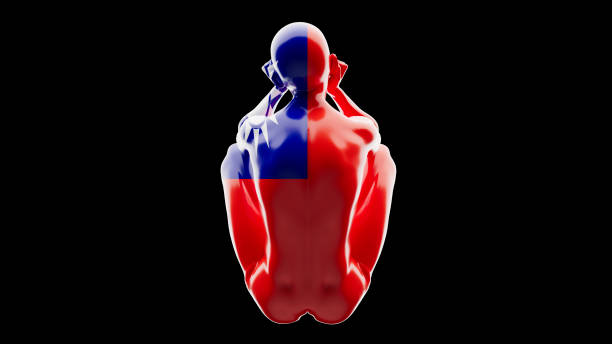 istock Modern Glossy Sculpture Adorned with the Haitian Flag Colors on Black Background 2109622285