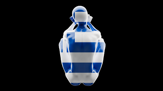 Elegant silhouette draped in Finland's national colors, evoking a sense of calm.