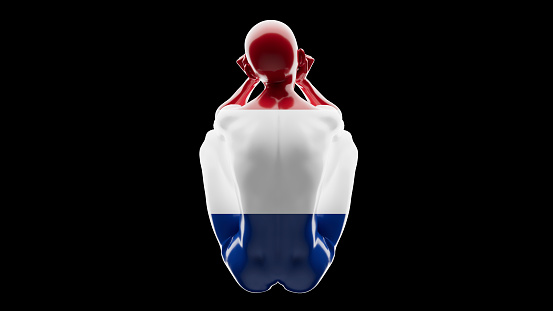 An elegant silhouette draped in the Netherlands flag colors, symbolic and stylized.