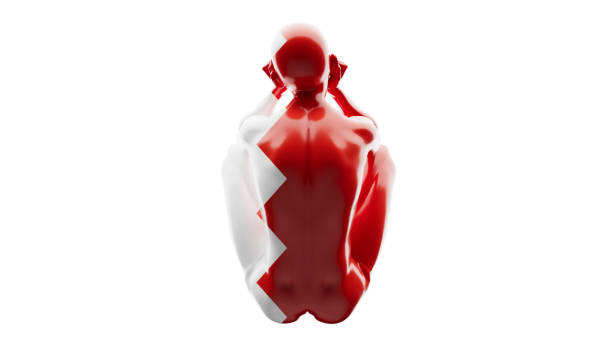 A glossy figure shrouded in Peru's distinct red and white flag, set against a dark backdrop.