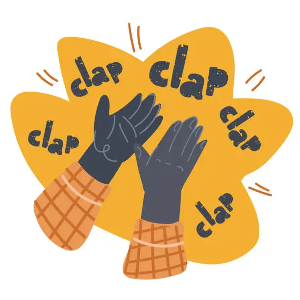 Vector illustration of Human hands clapping. People crowd applaud to congratulate success job. Hand thumbs up. Business team cheering and ovation vector concept. Illustration support celebration, appreciation friendship