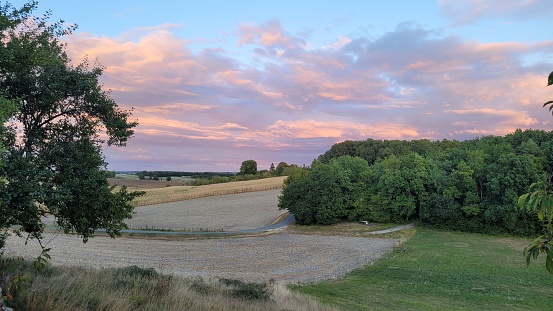 Sunset on the countryside in Dordogne, Perigord vert, France