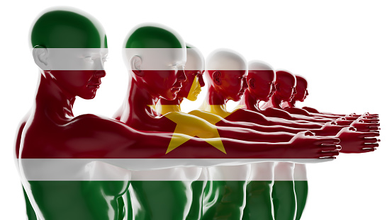 Figures adorned with the vibrant flag of Suriname