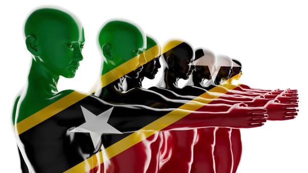 istock Sequential Silhouettes with Fading Saint Kitts and Nevis Flag Colors and Star 2109653930