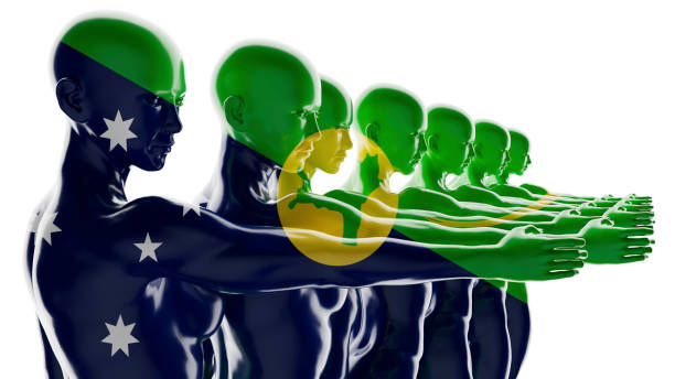 istock Silhouette Figures Gradually Fading into the Christmas Island Flag 2109654111