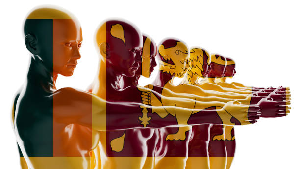 Art piece showcasing a line of silhouetted figures tinted with the hues of Saint David's Cross flag.