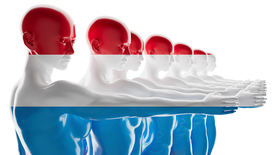 Sequential profiles with the national flag of Luxembourg blending on the heads and bodies.