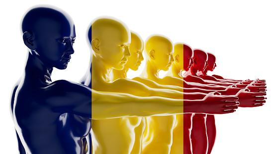Human silhouettes shaded in Chad's flag colors, showcasing unity in diversity and strength.