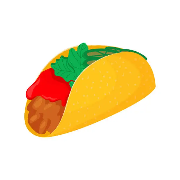 Vector illustration of Tacos with meat and vegetable. Traditional mexican fast-food.