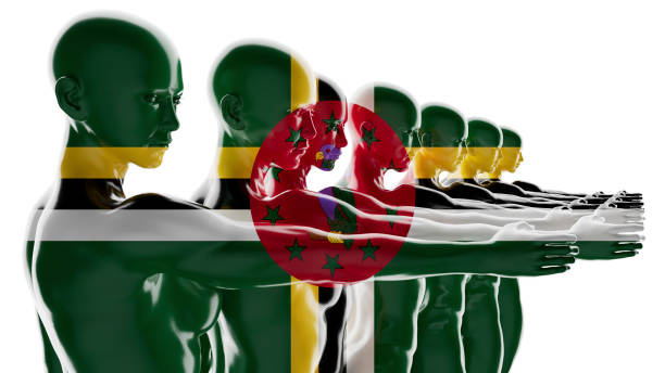 istock Human Figures in a Line with Dominica Flag Overlay Concept Art 2109671185