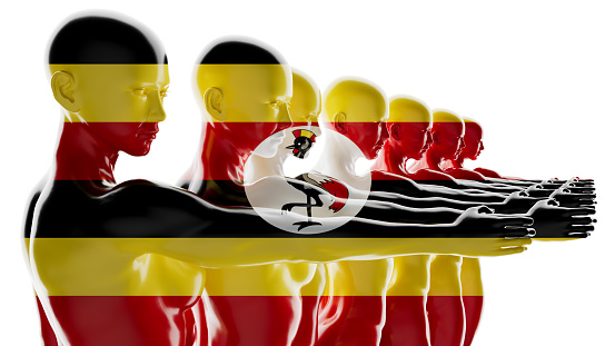 Silhouettes infused with the national symbols of Uganda's flag